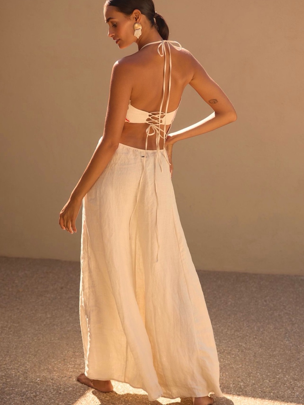 Maaji Pink Orange Floral Halter Maxi Dress with Cream Skirt - Picture 2 of 4
